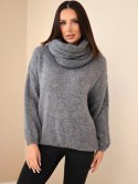 Sweter damski z dodatkiem wełny i kominem szary