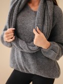 Sweter damski z dodatkiem wełny i kominem szary