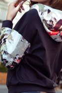 279-3 Bluza kangurka z kapturem - czarna z kolorowymi wstawkami Numoco
