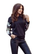 279-3 Bluza kangurka z kapturem - czarna z kolorowymi wstawkami Numoco