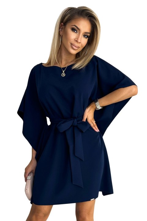 287-24 SOFIA Sukienka motyl z wiązaniem w pasie - GRANATOWA Numoco