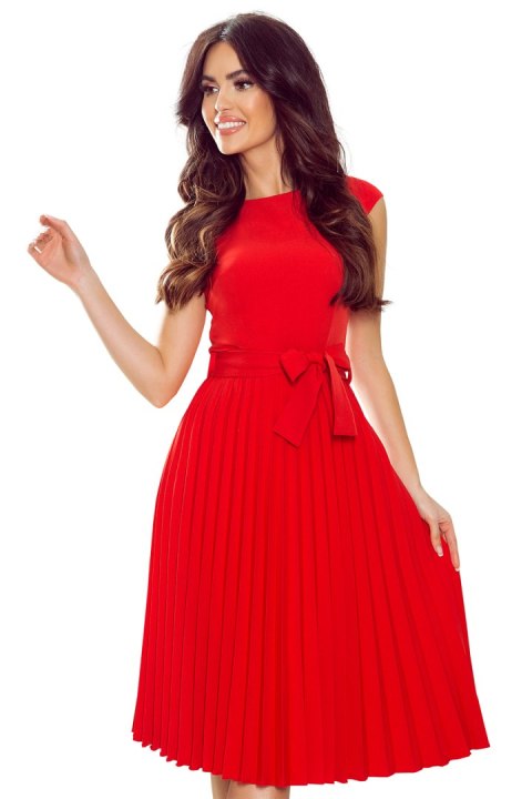 311-1 LILA Plisowana sukienka z krótkim rękawkiem - CZERWONA Numoco