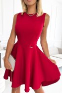 397-1 Elegancka sukienka z dłuższym tyłem - CZERWONA Z BROKATEM Numoco