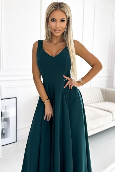 246-5 CINDY długa elegancka suknia z dekoltem - ZIELONA Numoco