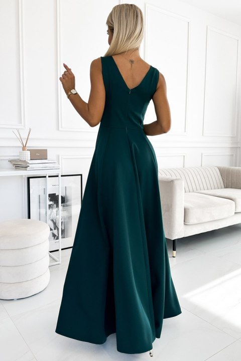 246-5 CINDY długa elegancka suknia z dekoltem - ZIELONA Numoco