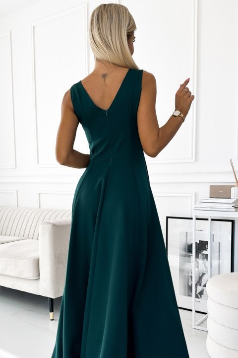 246-5 CINDY długa elegancka suknia z dekoltem - ZIELONA Numoco