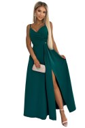 299-11 CHIARA elegancka maxi długa suknia na ramiączkach - ZIELONA Numoco