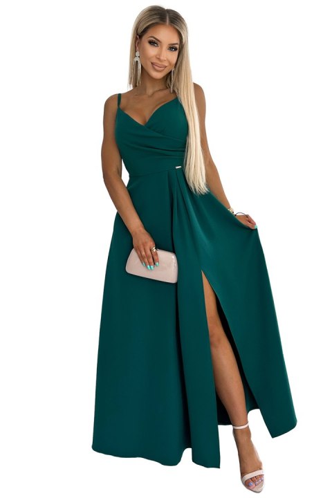 299-11 CHIARA elegancka maxi długa suknia na ramiączkach - ZIELONA Numoco