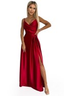 299-14 CHIARA elegancka maxi długa satynowa suknia na ramiączkach - CZERWONA Numoco