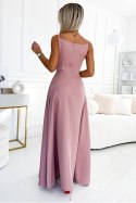 299-16 CHIARA elegancka maxi długa suknia na ramiączkach - BRUDNY RÓŻ Numoco
