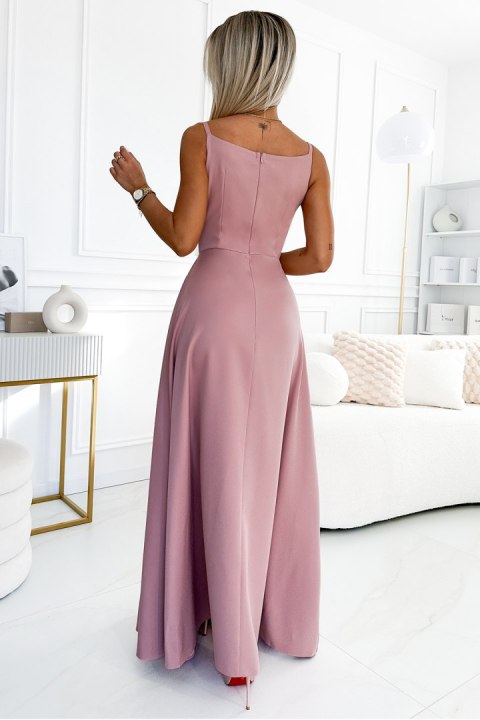299-16 CHIARA elegancka maxi długa suknia na ramiączkach - BRUDNY RÓŻ Numoco