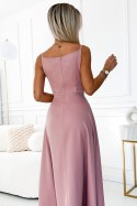 299-16 CHIARA elegancka maxi długa suknia na ramiączkach - BRUDNY RÓŻ Numoco