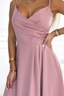299-16 CHIARA elegancka maxi długa suknia na ramiączkach - BRUDNY RÓŻ Numoco
