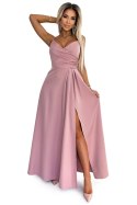 299-16 CHIARA elegancka maxi długa suknia na ramiączkach - BRUDNY RÓŻ Numoco