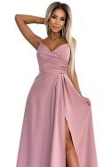 299-16 CHIARA elegancka maxi długa suknia na ramiączkach - BRUDNY RÓŻ Numoco