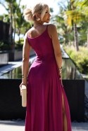 299-19 CHIARA elegancka maxi długa suknia na ramiączkach - FUKSJA Z BROKATEM Numoco