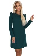 264-2 NELL Elegancka trapezowa sukienka z falbankami na ramionach - zieleń butelkowa Numoco