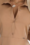 286-8 SANDY Koszulowa rozkloszowana sukienka z paskiem - MOCHA MOUSSE Numoco