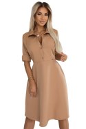 286-8 SANDY Koszulowa rozkloszowana sukienka z paskiem - MOCHA MOUSSE Numoco