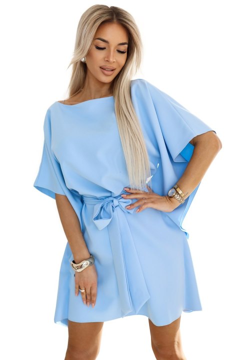 287-36 SOFIA Sukienka motyl z wiązaniem w pasie - pastelowy BŁĘKIT Numoco