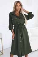 531-5 Szmizjerka midi ze złotymi guzikami i wiązaniem - KHAKI Numoco basic