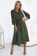 531-5 Szmizjerka midi ze złotymi guzikami i wiązaniem - KHAKI Numoco basic