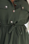 531-5 Szmizjerka midi ze złotymi guzikami i wiązaniem - KHAKI Numoco basic