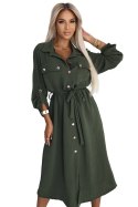 531-5 Szmizjerka midi ze złotymi guzikami i wiązaniem - KHAKI Numoco basic