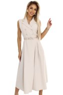 596-1 Elegancka szmizjerka midi ze złotymi guzikami i paskiem - BEŻOWA Numoco basic