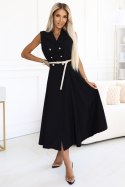 596-3 Elegancka szmizjerka midi ze złotymi guzikami i paskiem - CZARNA Numoco basic