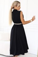 596-3 Elegancka szmizjerka midi ze złotymi guzikami i paskiem - CZARNA Numoco basic