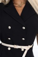596-3 Elegancka szmizjerka midi ze złotymi guzikami i paskiem - CZARNA Numoco basic