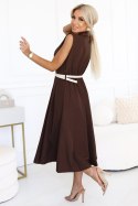 596-4 Elegancka szmizjerka midi ze złotymi guzikami i paskiem - CZEKOLADOWA Numoco basic