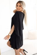 597-1 LIVIA Elegancka trapezowa sukienka z rękawami typu motyl - czarna z brokatem Numoco
