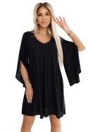 597-1 LIVIA Elegancka trapezowa sukienka z rękawami typu motyl - czarna z brokatem Numoco