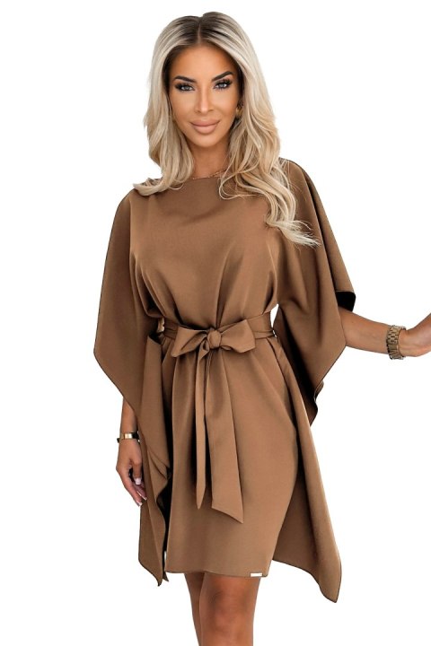 287-39 SOFIA Sukienka motyl z wiązaniem w pasie - cappuccino Numoco