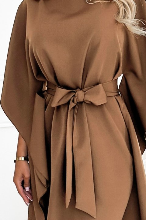 287-39 SOFIA Sukienka motyl z wiązaniem w pasie - cappuccino Numoco