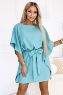 287-40 SOFIA Sukienka motyl z wiązaniem w pasie - pastelowy turkus Numoco
