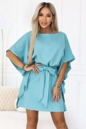 287-40 SOFIA Sukienka motyl z wiązaniem w pasie - pastelowy turkus Numoco