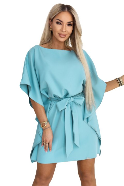 287-40 SOFIA Sukienka motyl z wiązaniem w pasie - pastelowy turkus Numoco