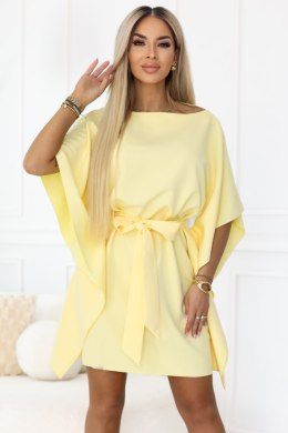 287-41 SOFIA Sukienka motyl z wiązaniem w pasie - masełkowy żółty Numoco