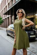296-14 VICTORIA Trapezowa sukienka bez rękawków z wiązaniem w pasie - khaki Numoco
