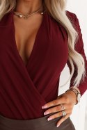 375-9 Stylowe kobiece BODY z kopertowym dekoltem - bordowe Numoco