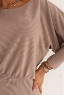 399-4 LARA Sukienka w prążki ze ściągaczami w rękawach - mocha mousse Numoco