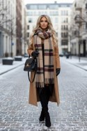 404-14 Elegancka długa sukienka z kopertowym dekoltem i rozcięciem - czekoladowy brąz Numoco