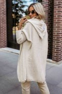 629-1 Wygodny kardigan oversize z kapturem i stylową naszywką - beżowy Numoco basic
