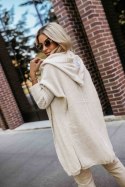 629-1 Wygodny kardigan oversize z kapturem i stylową naszywką - beżowy Numoco basic