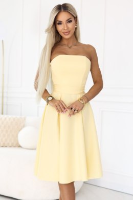 641-3 VIVIENNE gorsetowa rozkloszowana sukienka midi z paskiem - pastelowy żółty Numoco