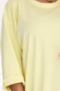 666-2 Bawełniana luźna sukienka oversize z krótkim rękawem - masełkowy żółty Numoco basic