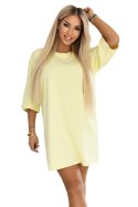 666-2 Bawełniana luźna sukienka oversize z krótkim rękawem - masełkowy żółty Numoco basic